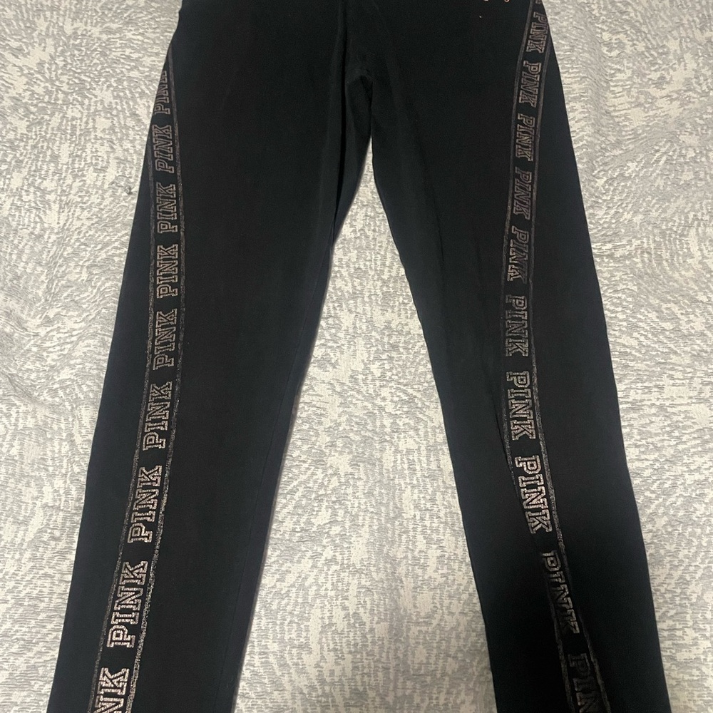 PINK Victoria's Secret Black Leggings with Glitter Logo
